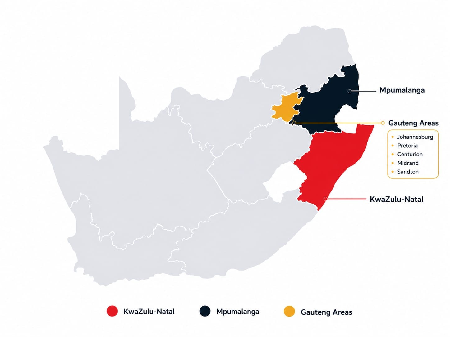 Snesenzo coverage map: KwaZulu-Natal, Mpumalanga and Gauteng
