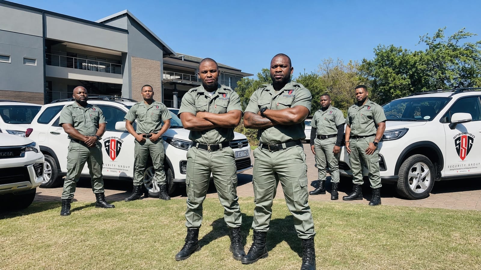 Snesenzo Security Group officers in front of their branded response vehicles